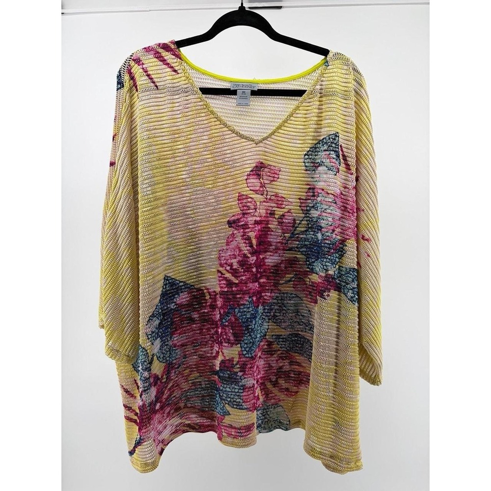 Maggie Barnes for Catherines Top, Floral Design, Nylon/Spandex Blend, Sz 3X S232